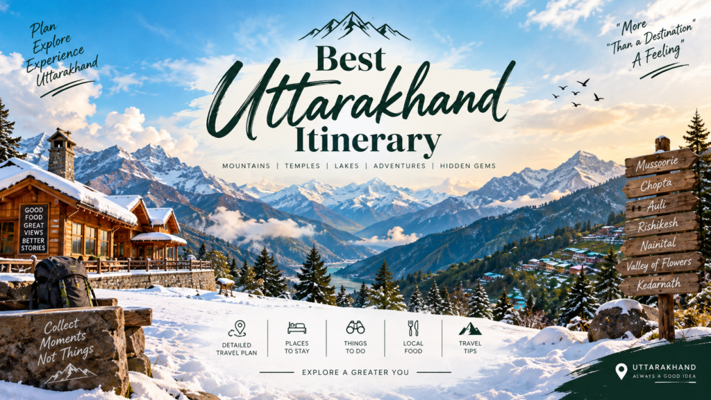 Best Uttarakhand itinerary with this complete 7-day travel guide covering Rishikesh, Kanatal, Chopta and Auli, plus family, couple and adventure routes.